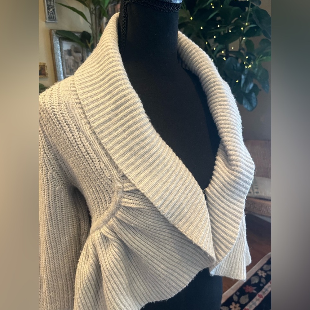 Express Ribbed Knit Shrug Ruffle Detail - Light Gray - Picture 2 of 7